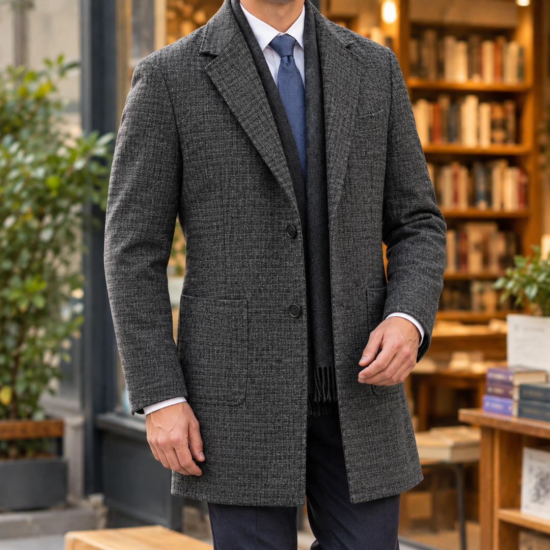 Tailored Wool Blend Jacket Notched Lapel Charcoal 1