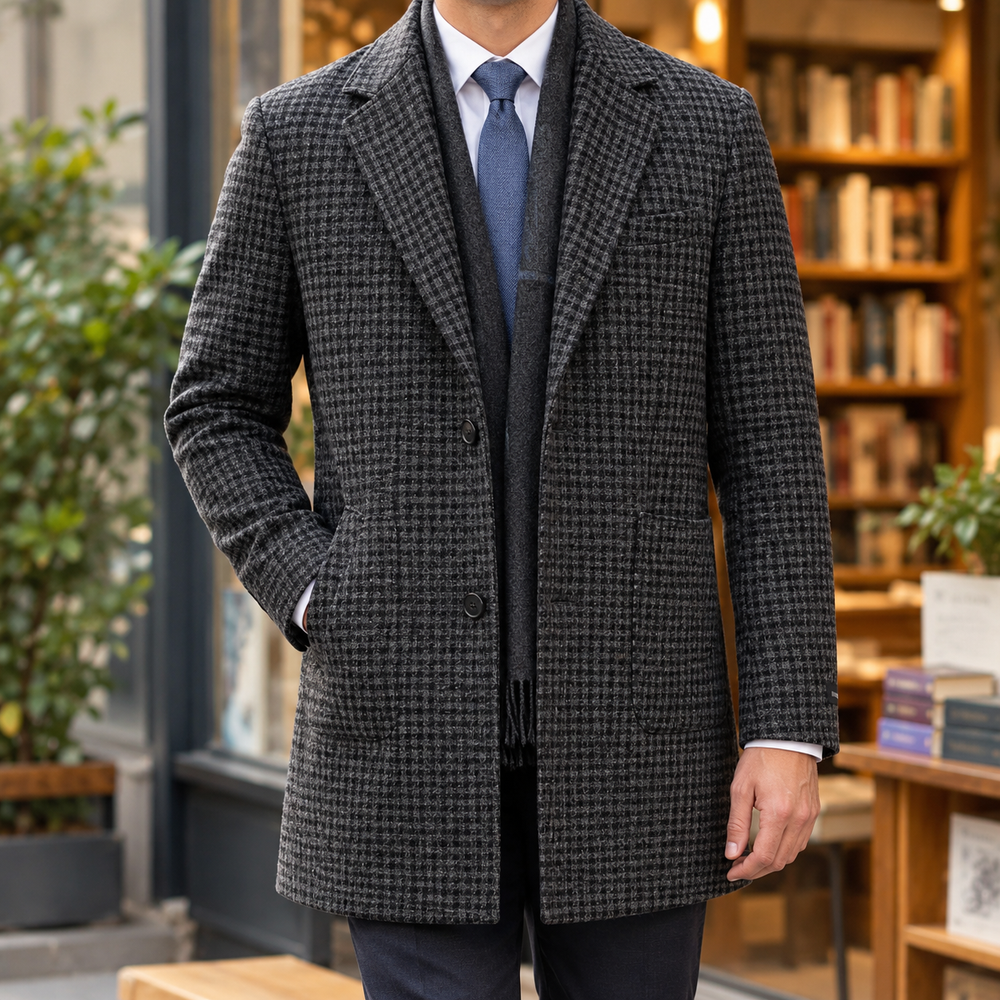 Tailored Wool Blend Jacket Notched Lapel Gray Check 1