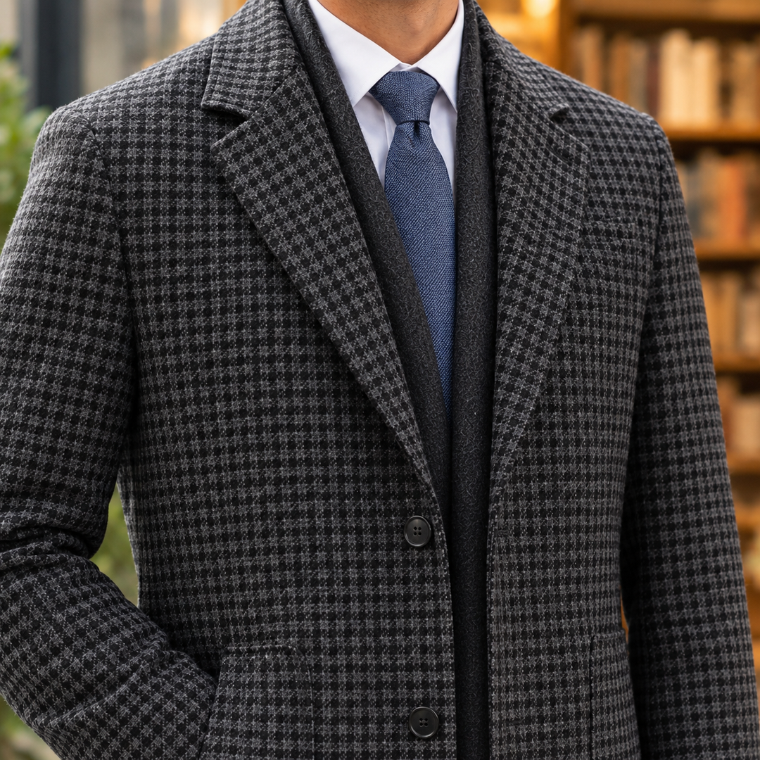 Tailored Wool Blend Jacket Notched Lapel Gray Check 2