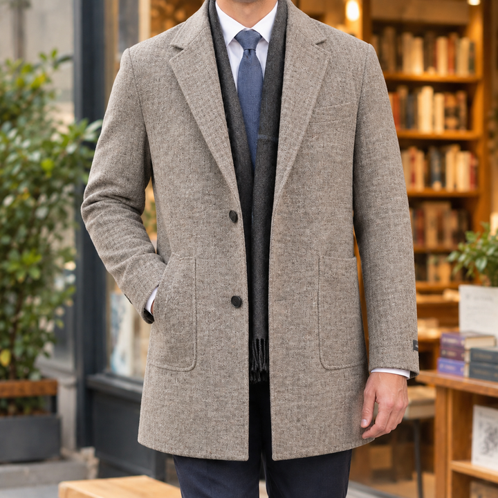 Tailored Wool Blend Jacket Notched Lapel Khaki 1