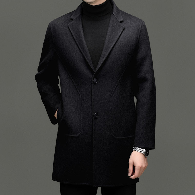 Tailored Wool Blend Overcoat Notch Lapel Black 1