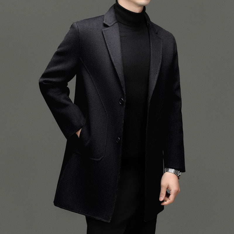 Tailored Wool Blend Overcoat Notch Lapel Black 2