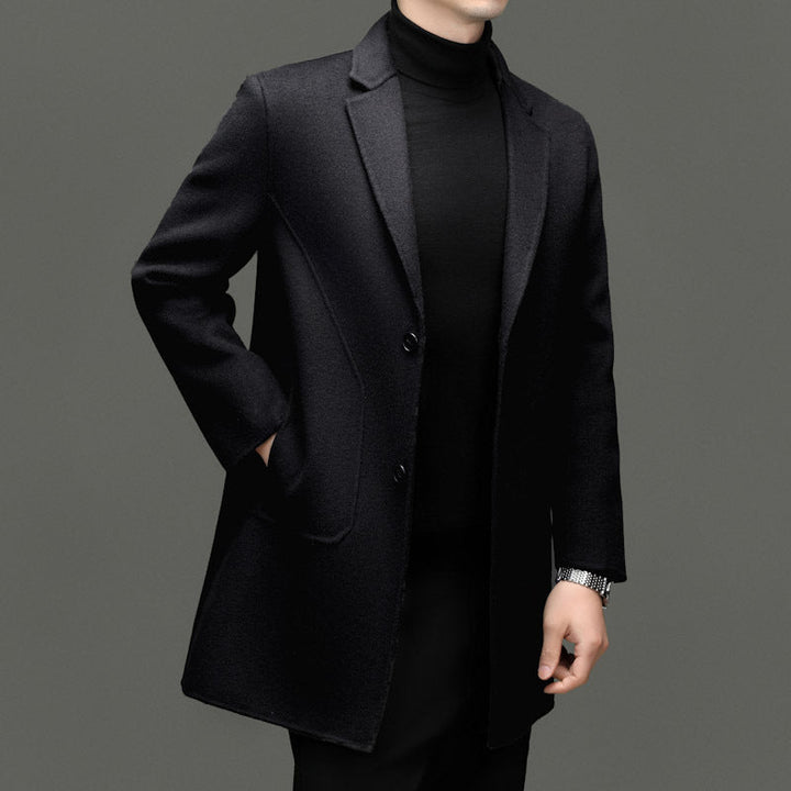 Tailored Wool Blend Overcoat Notch Lapel Black 2