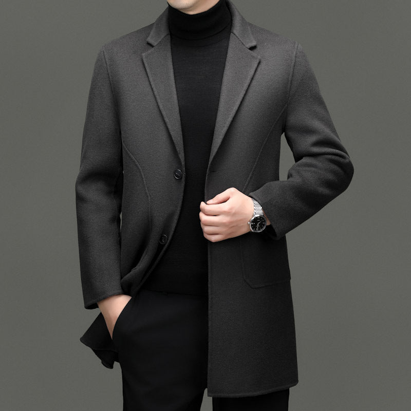 Tailored Wool Blend Overcoat Notch Lapel Charcoal 1