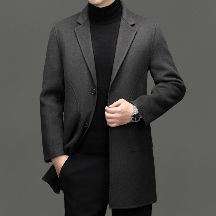 Tailored Wool Blend Overcoat Notch Lapel Charcoal 1