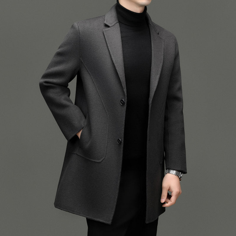 Tailored Wool Blend Overcoat Notch Lapel Charcoal 2