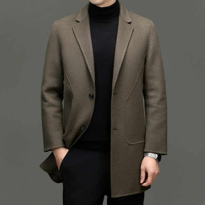 Tailored Wool Blend Overcoat Notch Lapel Khaki 1
