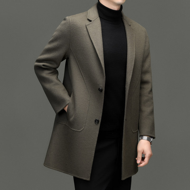 Tailored Wool Blend Overcoat Notch Lapel Khaki 2