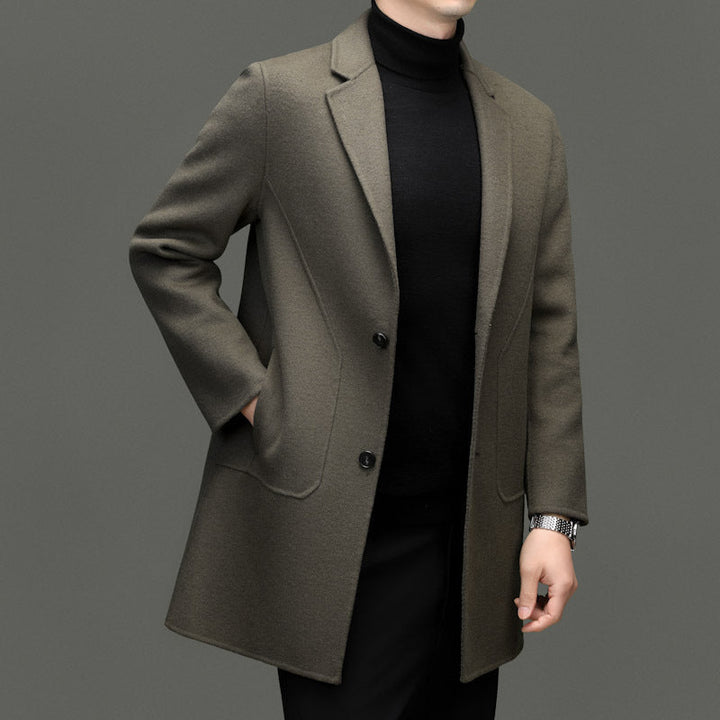 Tailored Wool Blend Overcoat Notch Lapel Khaki 2