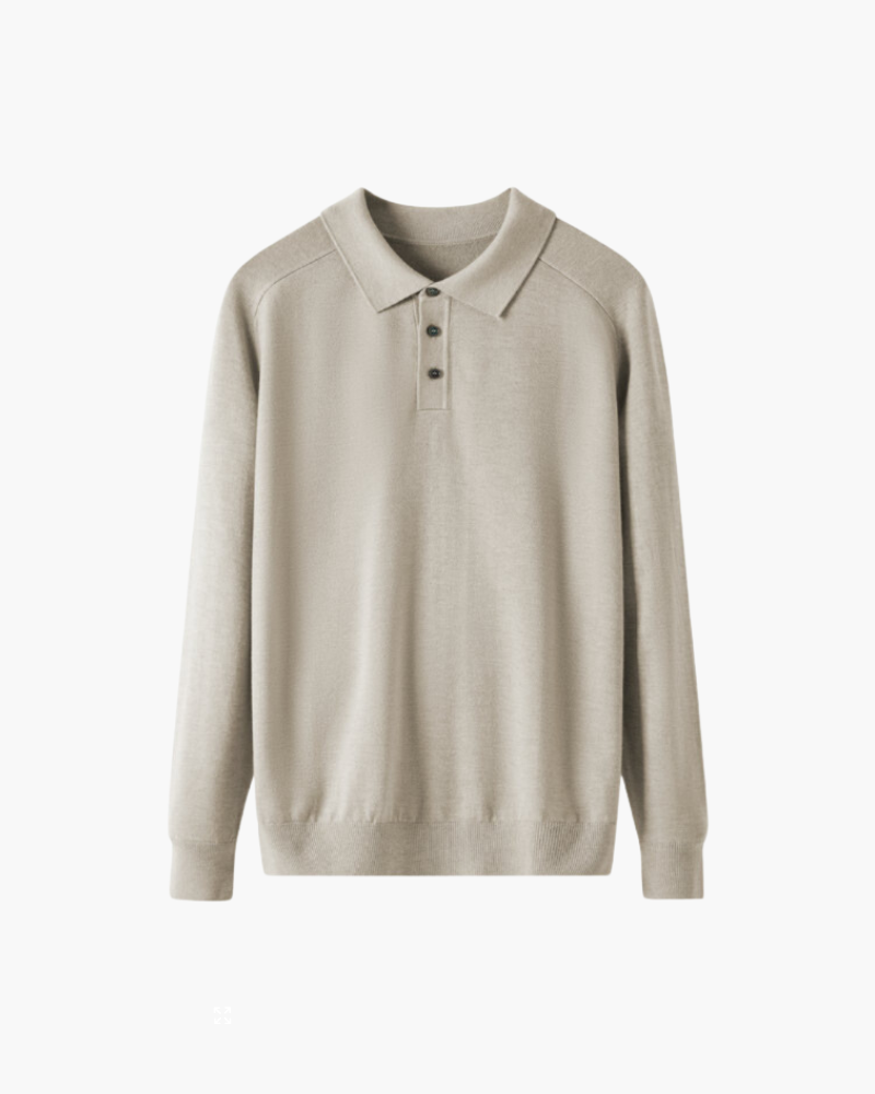 Tailored Wool Knit Long Sleeve Polo Set of 3 Beige 1