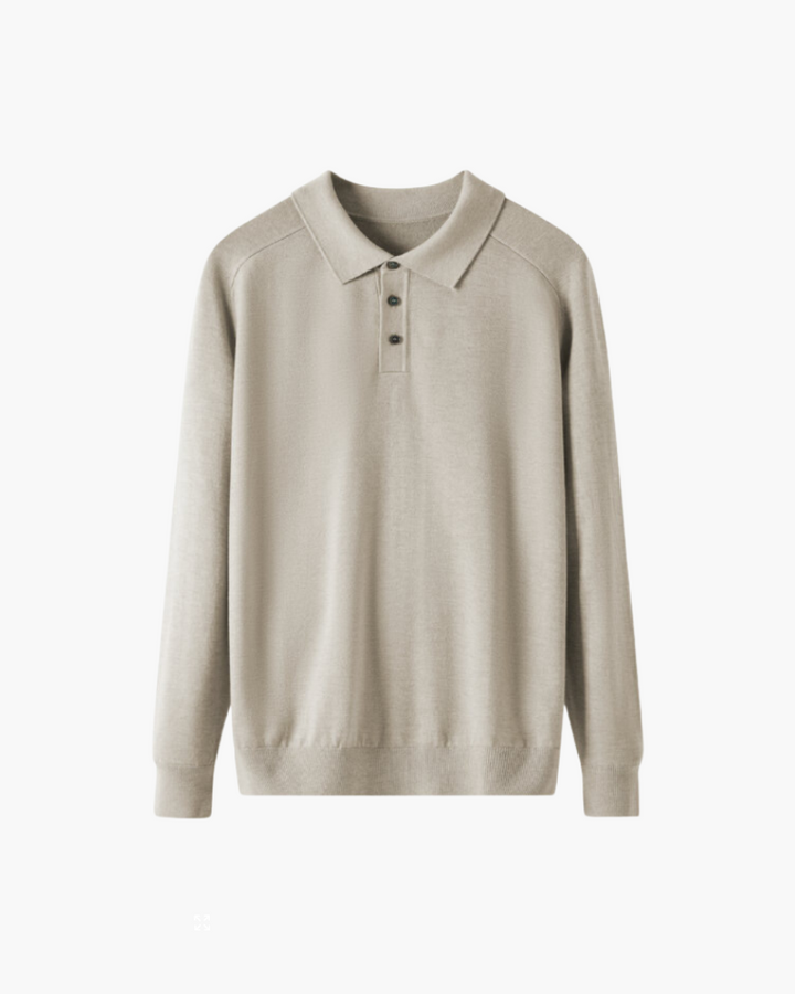 Tailored Wool Knit Long Sleeve Polo Set of 3 Beige 1