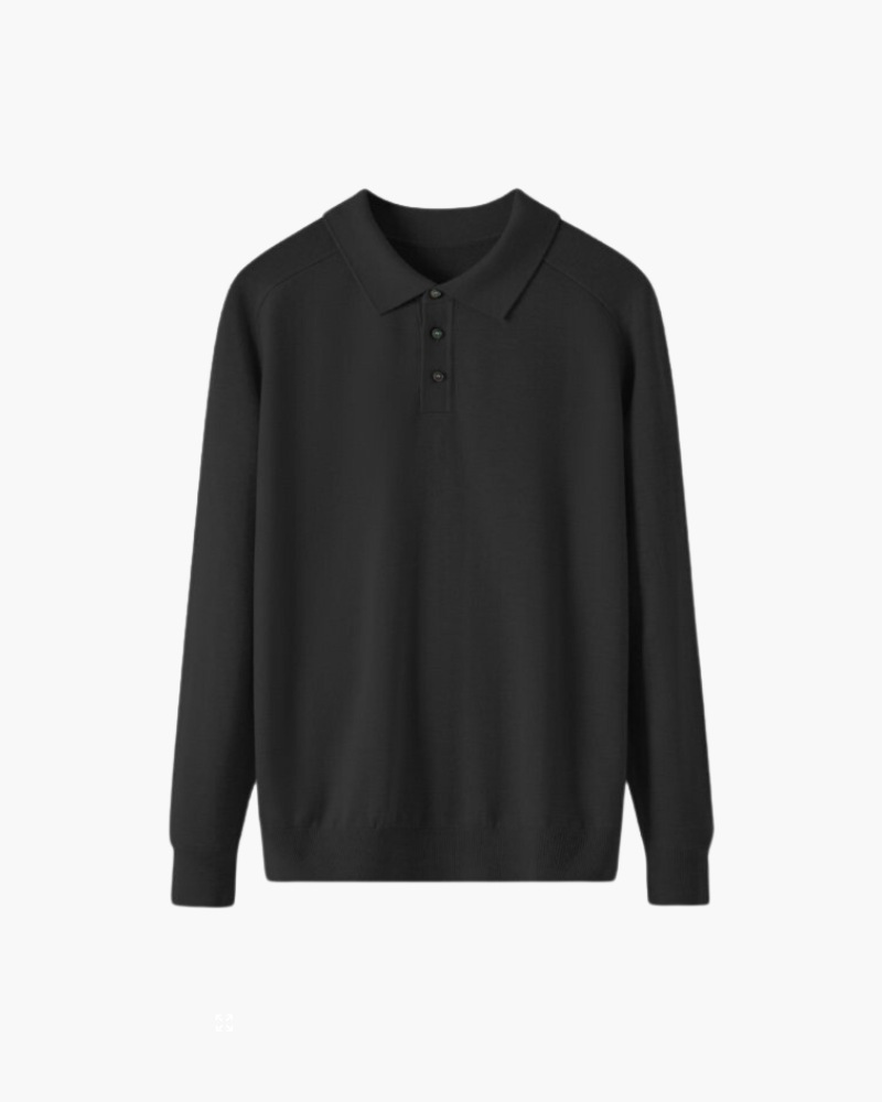 Tailored Wool Knit Long Sleeve Polo Set of 3 Black 1