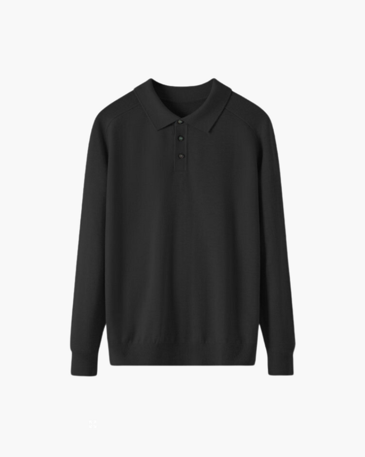 Tailored Wool Knit Long Sleeve Polo Set of 3 Black 1