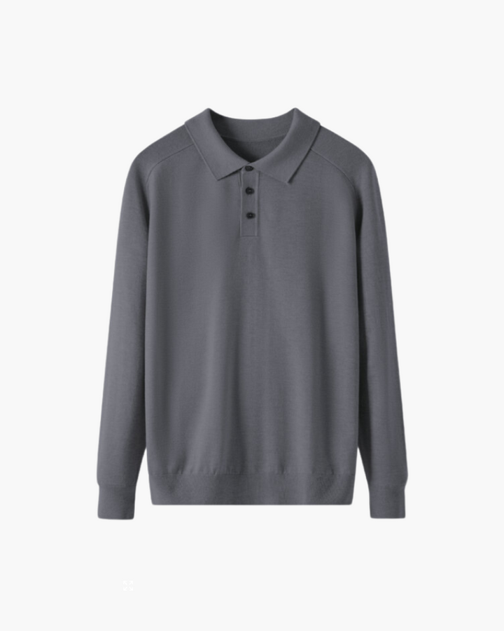 Tailored Wool Knit Long Sleeve Polo Set of 3 Gray 1