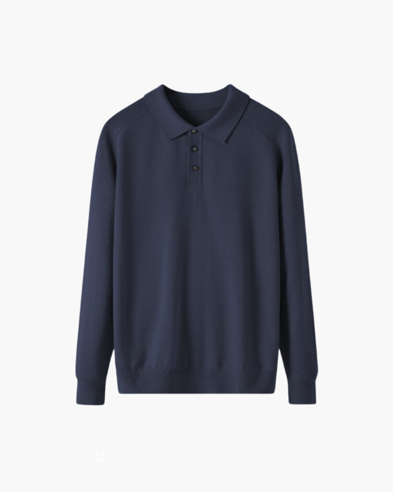 Tailored Wool Knit Long Sleeve Polo Set of 3 Navy 1
