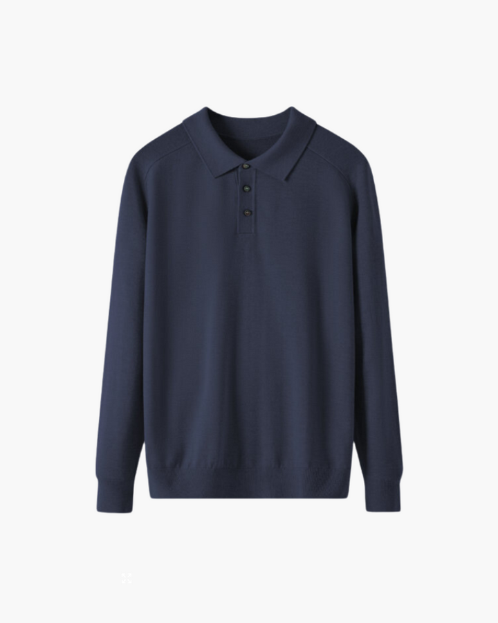 Tailored Wool Knit Long Sleeve Polo Set of 3 Navy 1