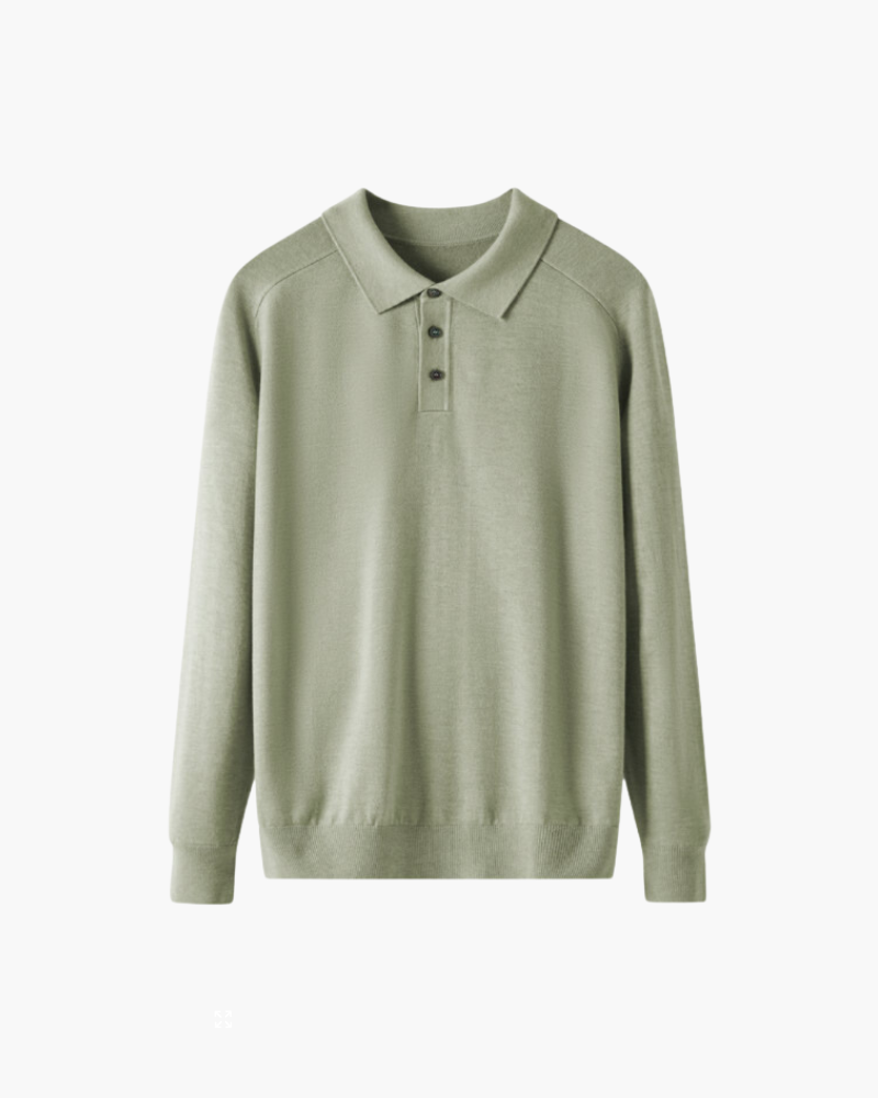 Tailored Wool Knit Long Sleeve Polo Set of 3 Sage Green 1