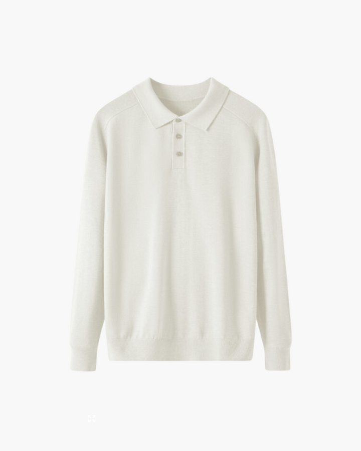 Tailored Wool Knit Long Sleeve Polo Set of 3 White 1