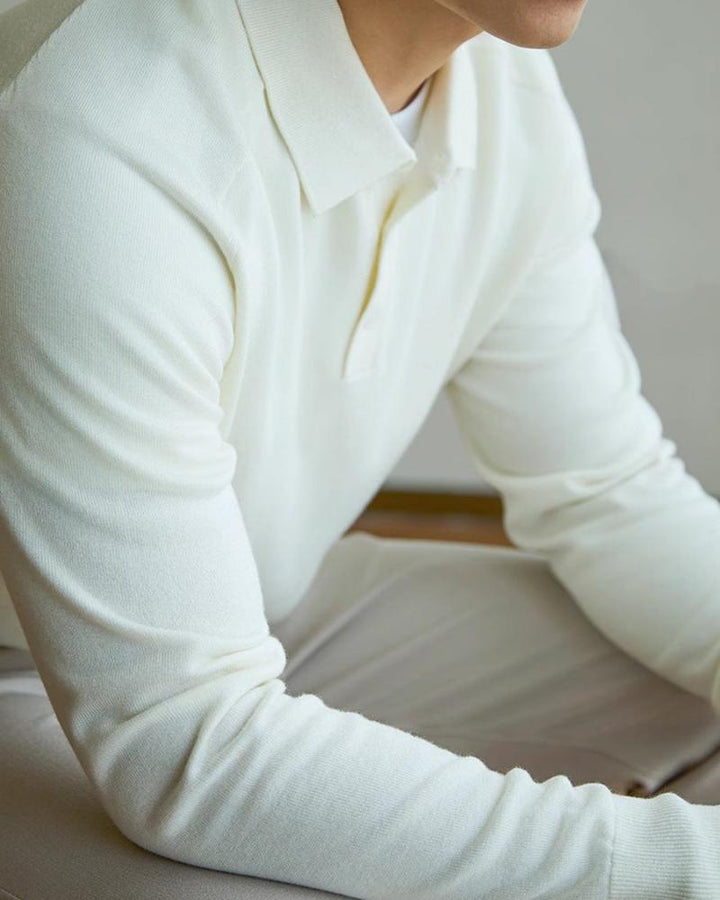 Tailored Wool Knit Long Sleeve Polo Set of 3 White 2