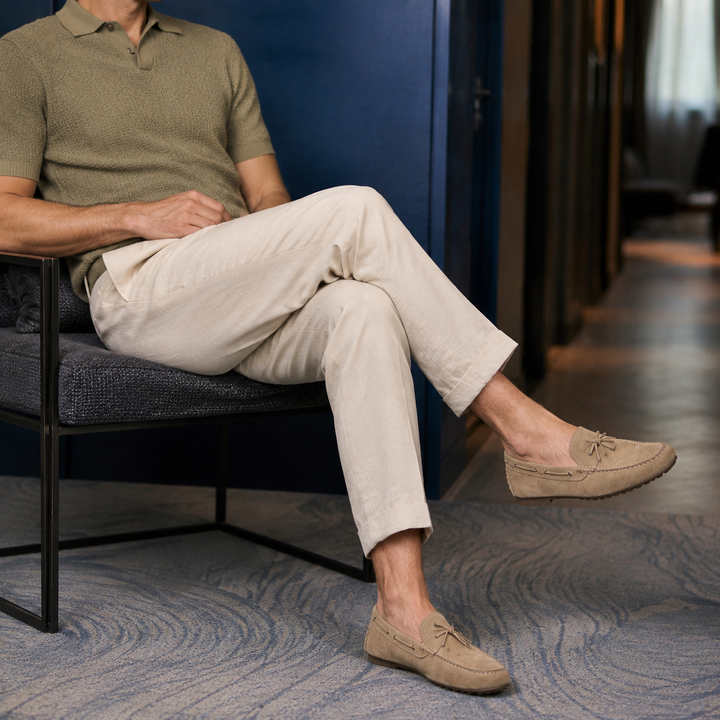 Tapered Linen Blend Tailored Pants Set of 2 Beige 1
