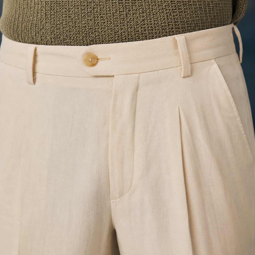 Tapered Linen Blend Tailored Pants Set of 2 Beige 2