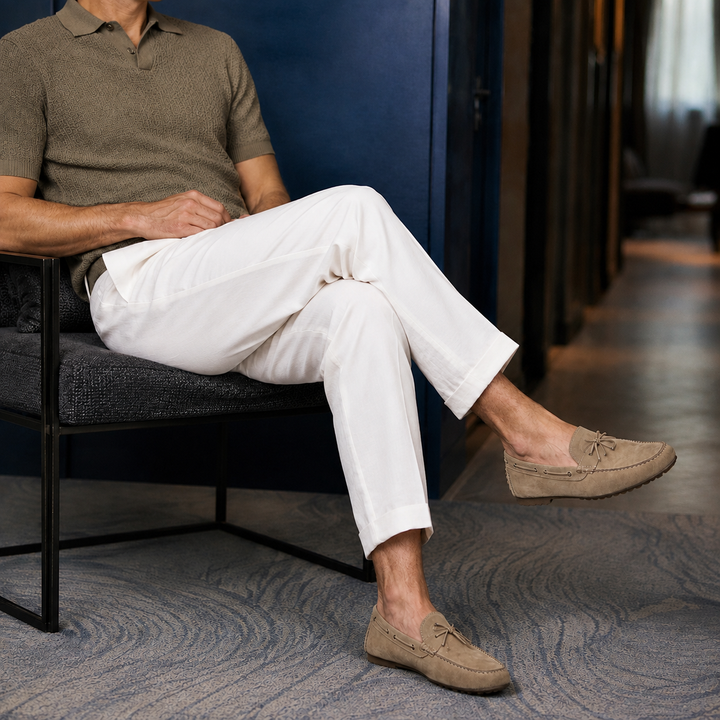 Tapered Linen Blend Tailored Pants Set of 2 White 1
