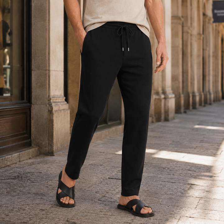 Tapered Merino Wool Knit Drawstring Pants Black 1