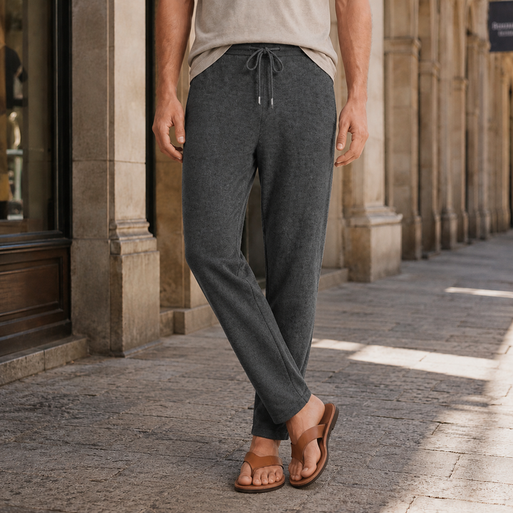 Tapered Merino Wool Knit Drawstring Pants Dark Gray 1