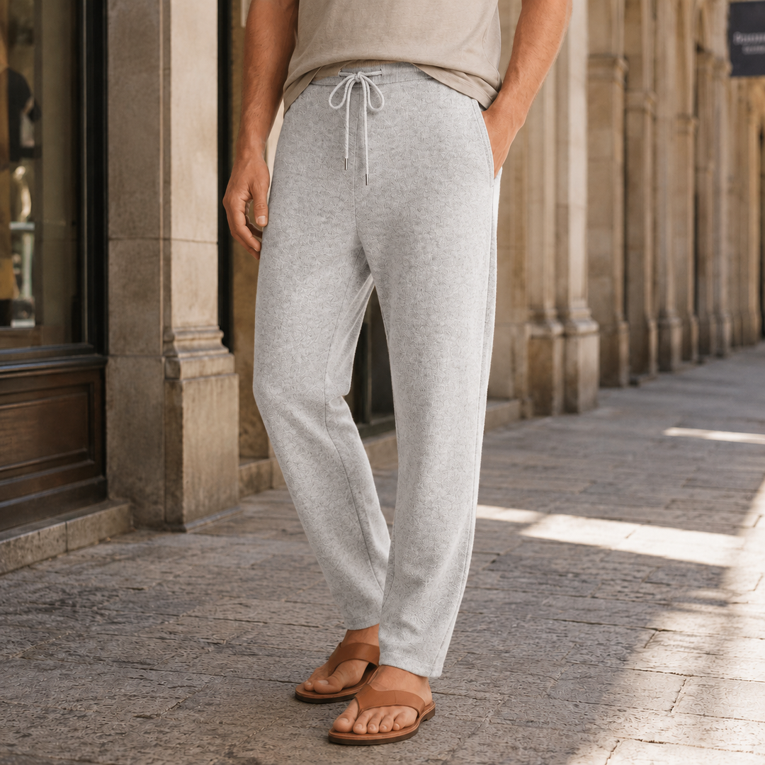 Tapered Merino Wool Knit Drawstring Pants Light Gray 1