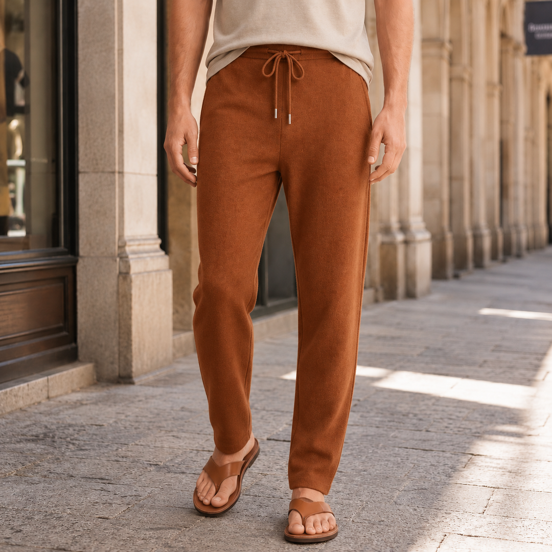 Tapered Merino Wool Knit Drawstring Pants Rust 1