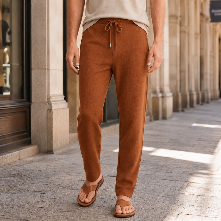 Tapered Merino Wool Knit Drawstring Pants Rust 1