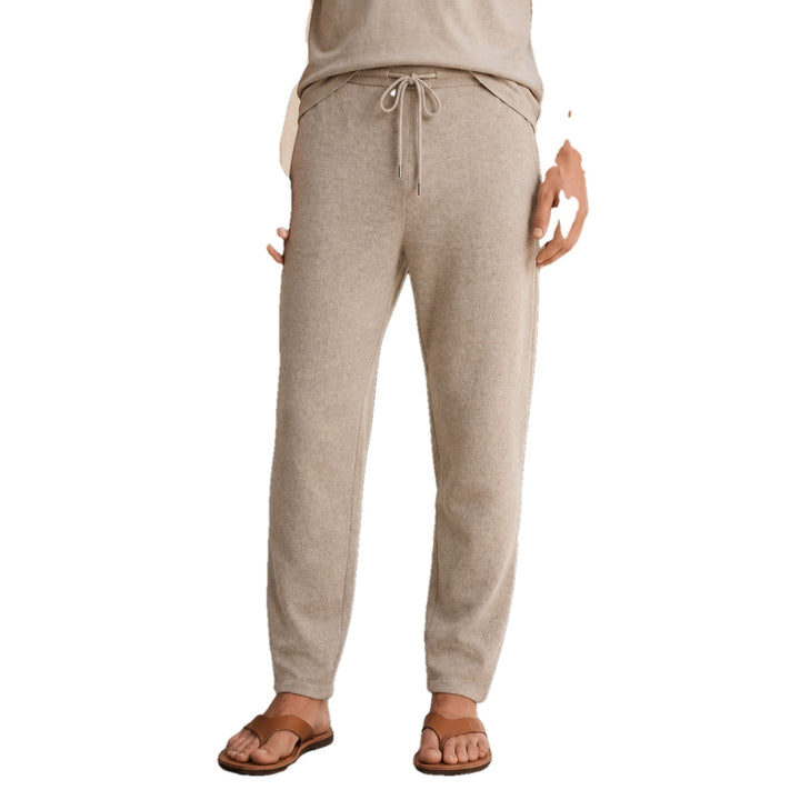 Tapered Merino Wool Knit Drawstring Pants on white
