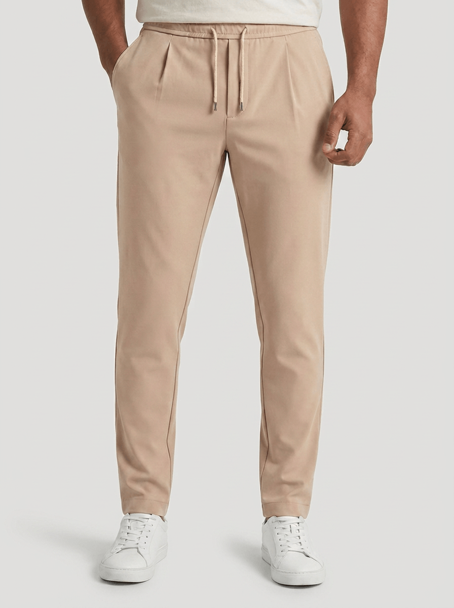 Tapered Pleated Drawstring Pants Set of 2 Light Khaki 1