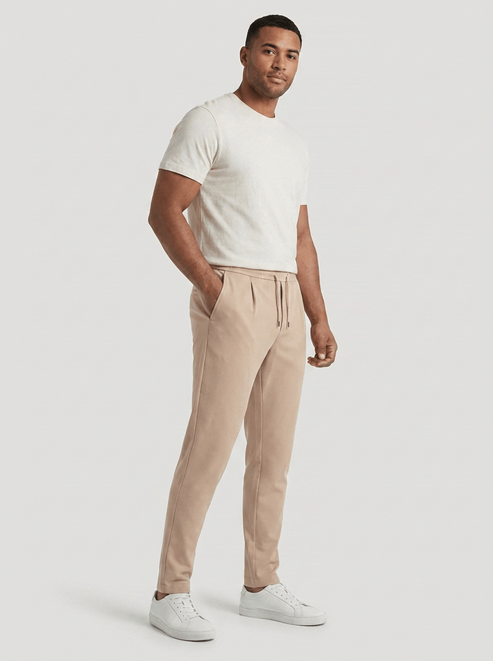 Tapered Pleated Drawstring Pants Set of 2 Light Khaki 3
