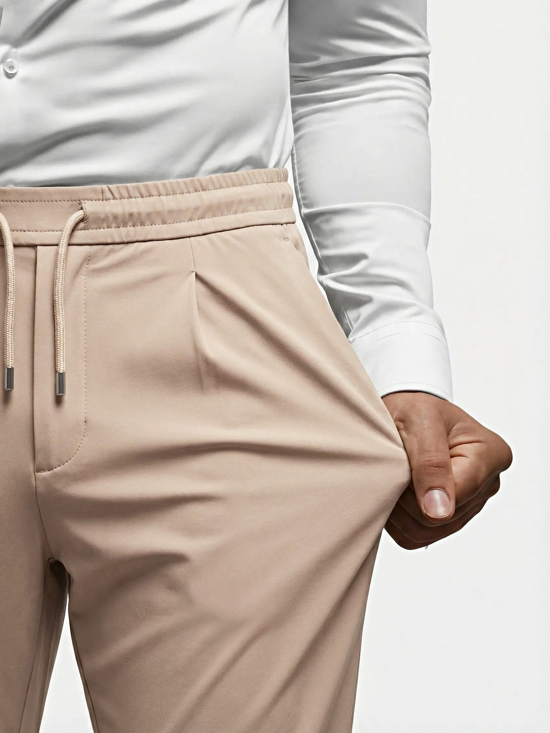Tapered Pleated Drawstring Pants Set of 2 Light Khaki 5