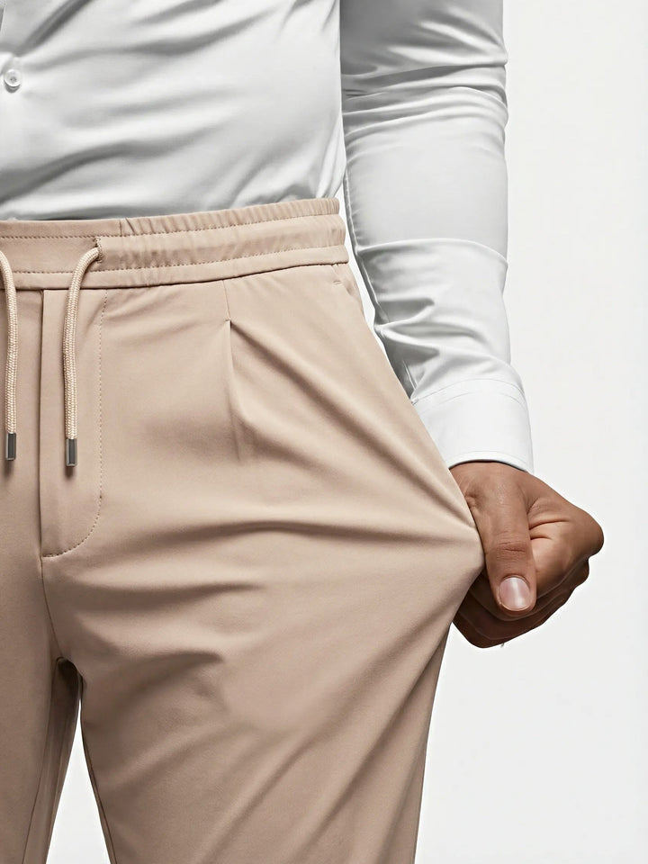 Tapered Pleated Drawstring Pants Set of 2 Light Khaki 5