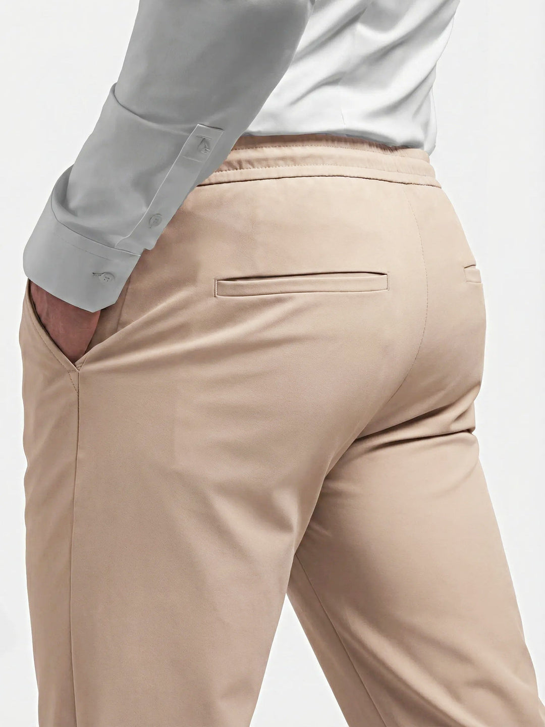Tapered Pleated Drawstring Pants Set of 2 Light Khaki 6