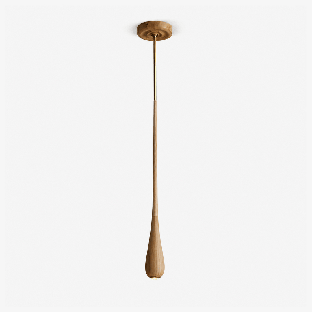 Teardrop Pendant Light Turned Wood Long Drop 4.9 in Set of 2 1