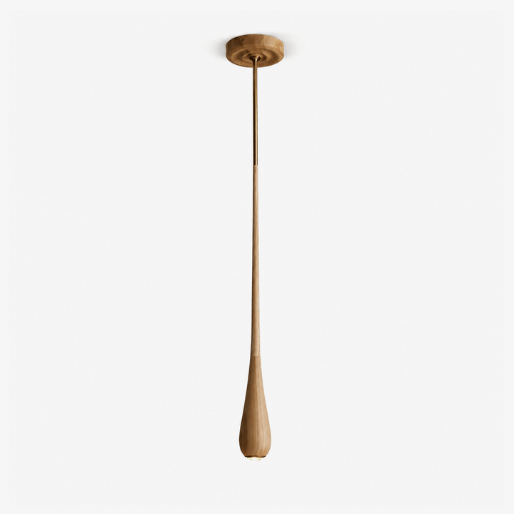 Teardrop Pendant Light Turned Wood Long Drop 4.9 in Set of 2 1