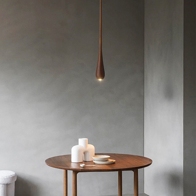 Teardrop Pendant Light Turned Wood Long Drop 4.9 in Set of 2 5