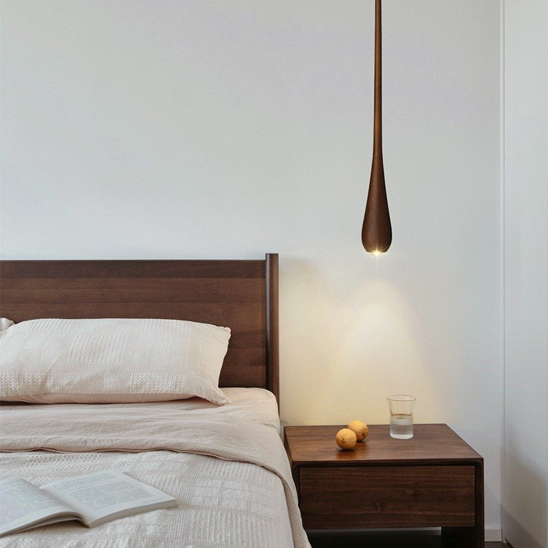 Teardrop Pendant Light Turned Wood Long Drop 4.9 in Set of 2 6