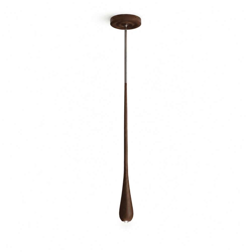Teardrop Pendant Light Turned Wood Long Drop 4.9 in Set of 2 Dark Wood 1