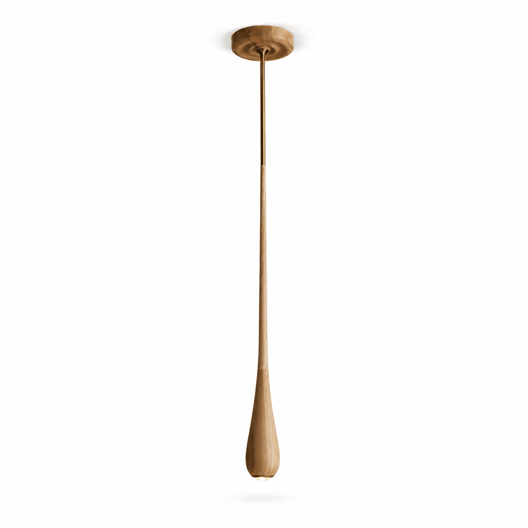 Teardrop Pendant Light Turned Wood Long Drop 4.9 in Set of 2 Light Wood 1