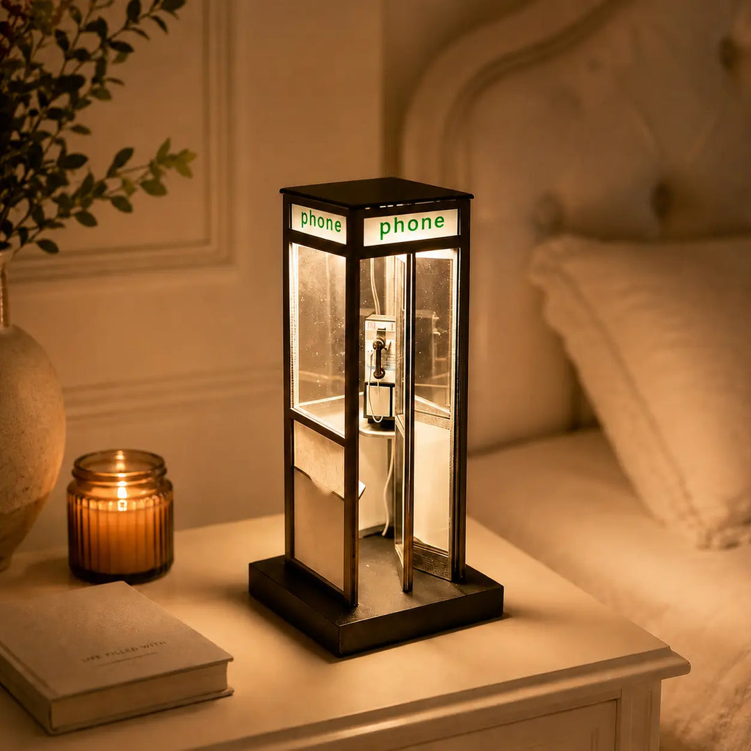 Telephone Booth Night Light Retro Table Lamp 8.5 Inch Set of 2 2