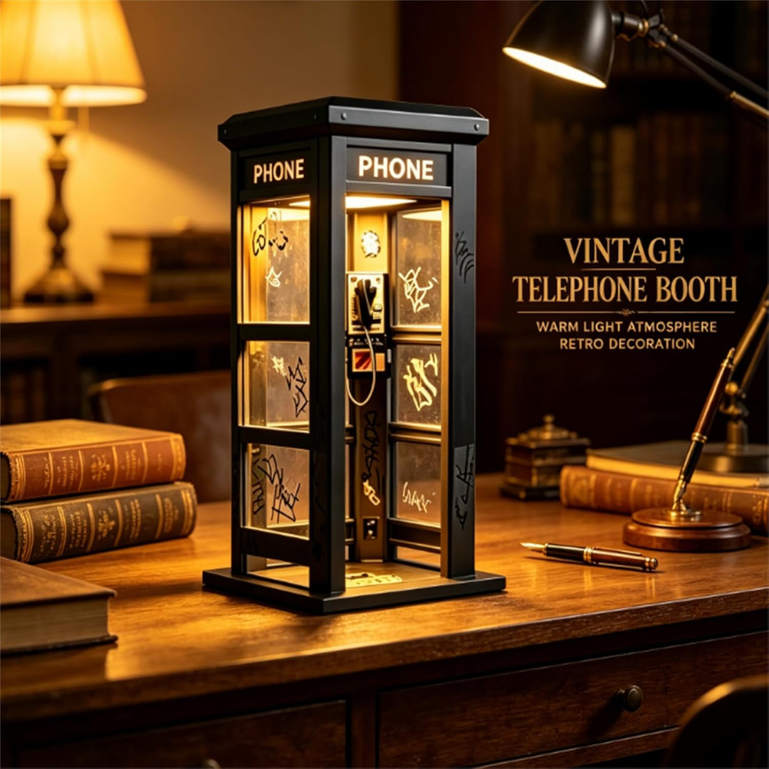 Telephone Booth Table Lamp Vintage LED Night Light Graffiti 1