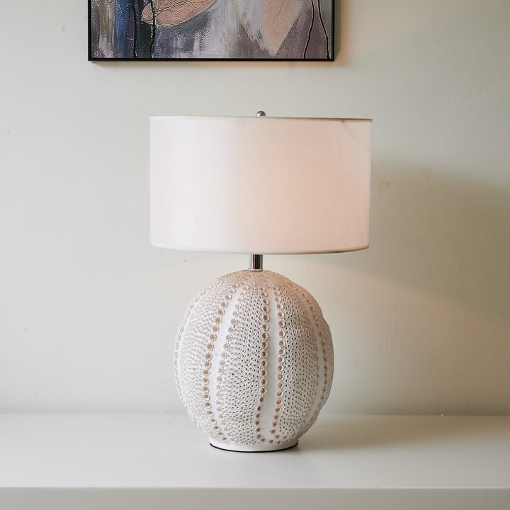 Textured Ceramic Table Lamp White Drum Shade 23.6 in Set of 3 2
