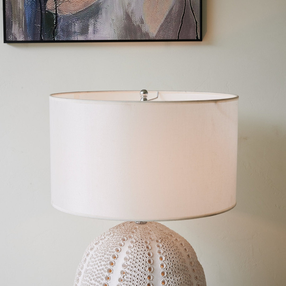 Textured Ceramic Table Lamp White Drum Shade 23.6 in Set of 3 6