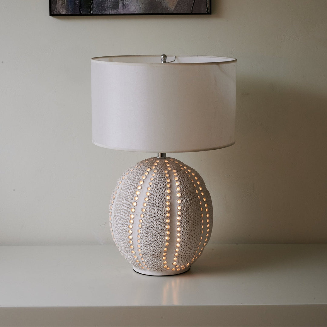 Textured Ceramic Table Lamp White Drum Shade 23.6 in Set of 3 7