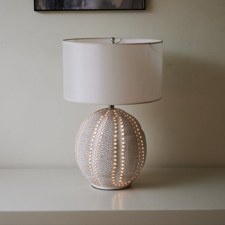 Textured Ceramic Table Lamp White Drum Shade 23.6 in Set of 3 7