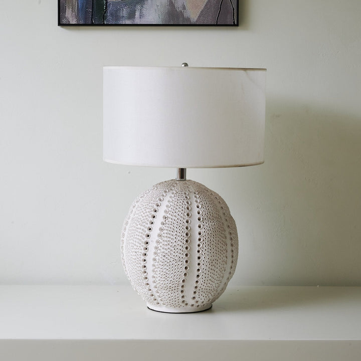 Textured Ceramic Table Lamp White Drum Shade 23.6 in Set of 3 8